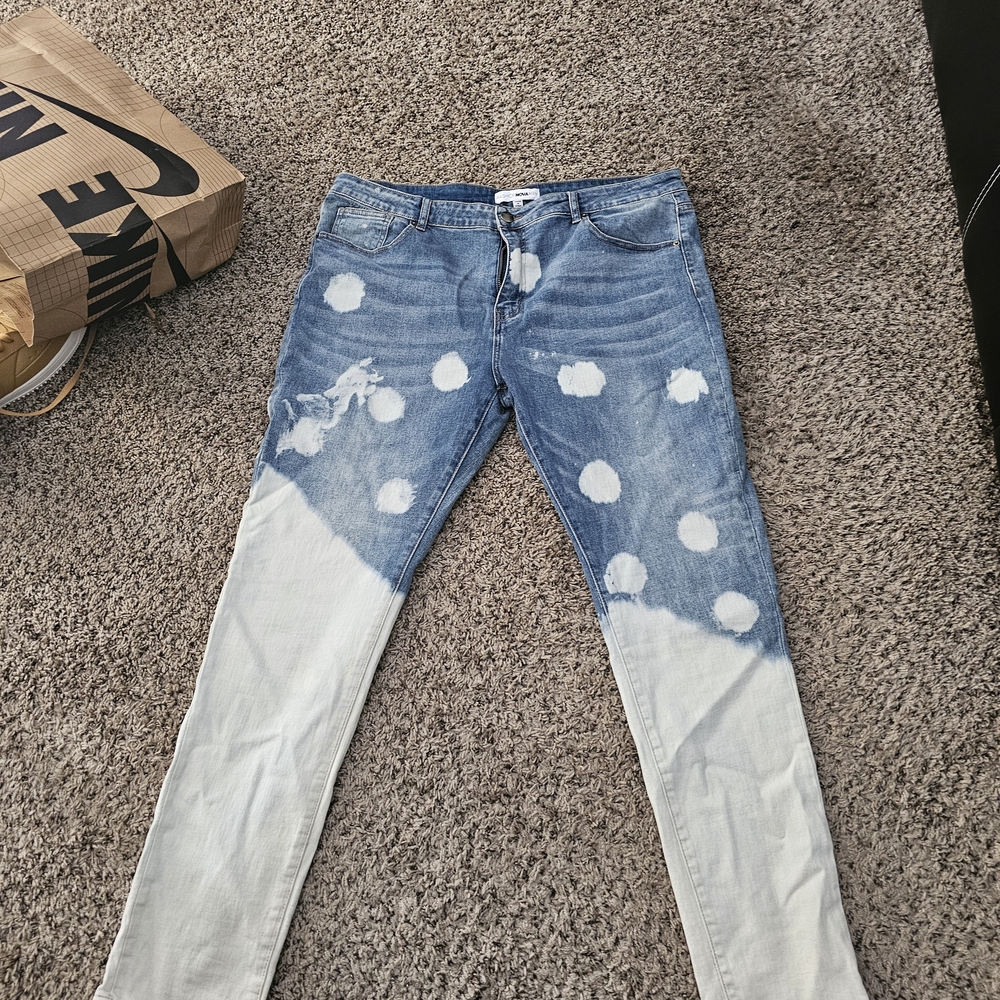 Fashion Nova Blue and White Polka Dot Jeans